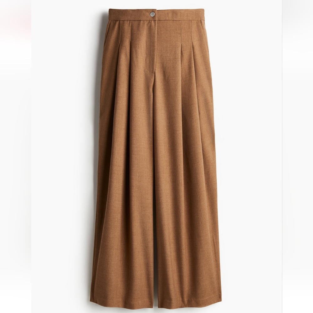 New H&M Camel Brown Wide-Leg Trousers